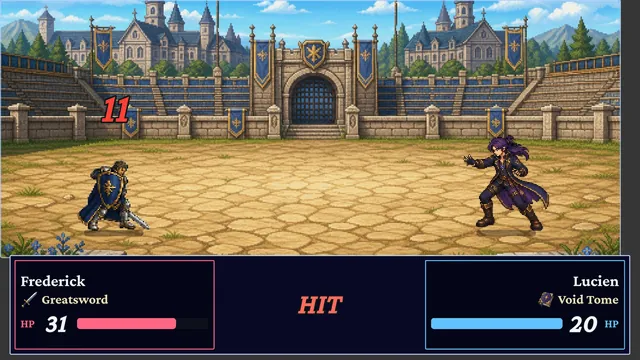 A battle scene mid-hit